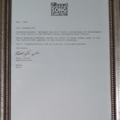 Billboard Song Writing Certificate of Achievement