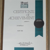 Billboard Song Writing Contest Certificate of Achievement for "Night Time"