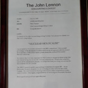 John Lennon Song Writing Contest Honorable Mention for "Nuclear Holocaust"